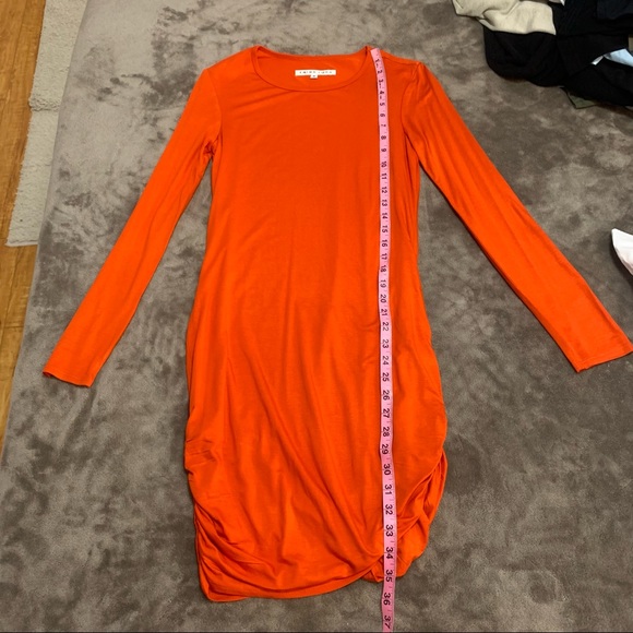 TRINA TURK Poppy Orange Romana Long Sleeve Shirred Ruched Dress Small R141730 - Picture 13 of 15